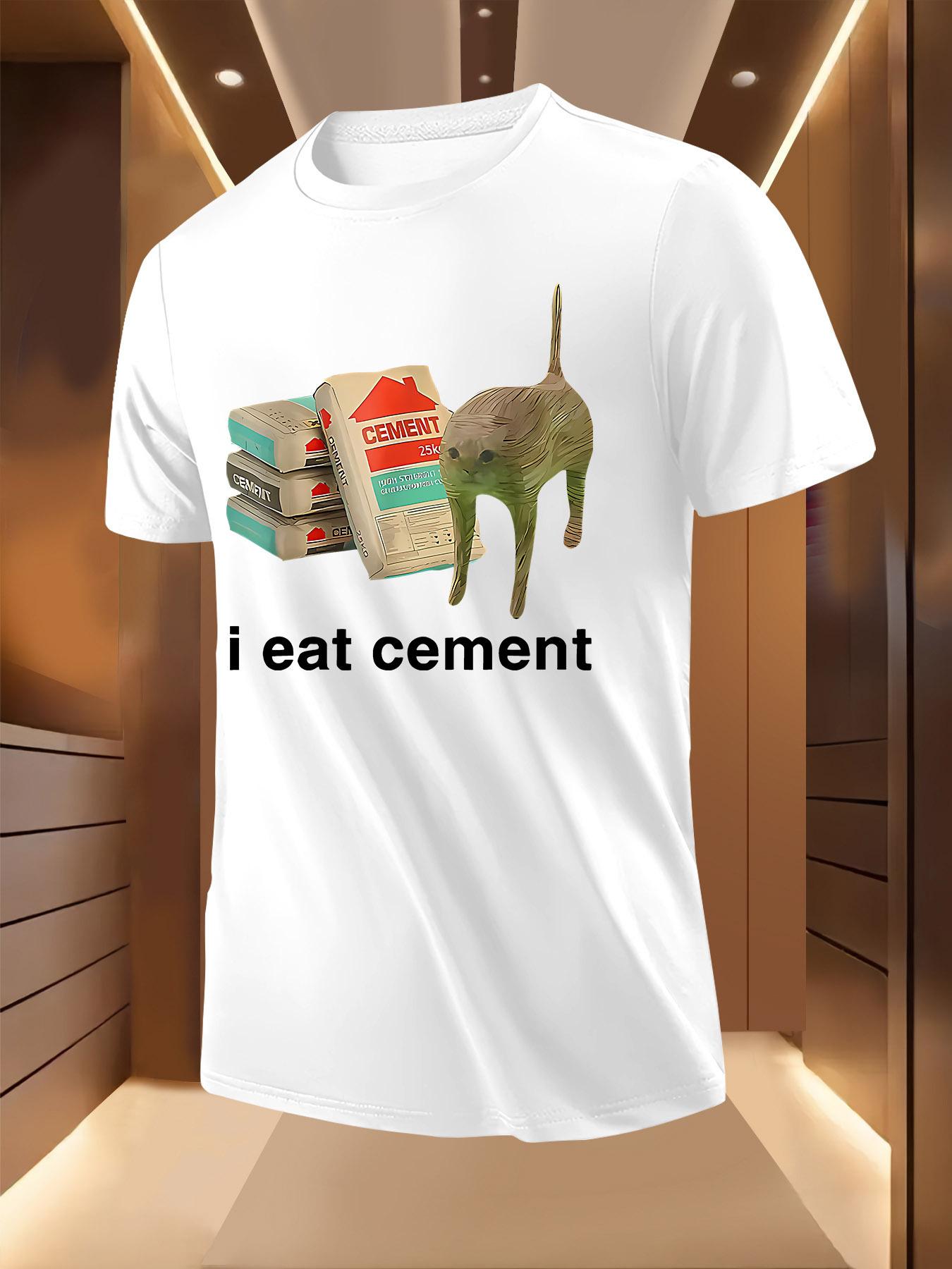 Black Tshirt with I Eat Cement Cat Graphic - Short Sleeve S