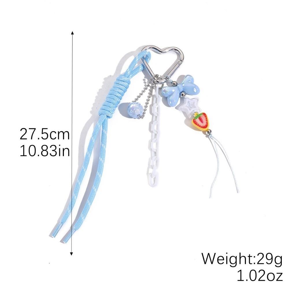 

New Colored Hand Woven Keychain Heart Buckle Bowknot Mobile Phone Lanyard Leather Braided Rope Bag Charms Ornaments Gifts синій