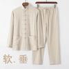Cotton Linen Tang Style Men's Chinese Long Sleeved Suit Retro Button Clothing Middle-aged Elderly Loose Tai Chi