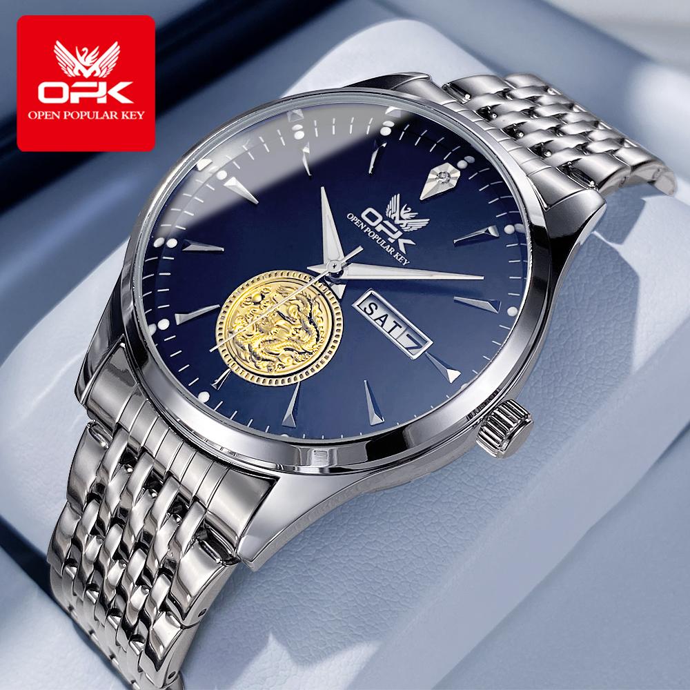 OPK 8150 Men's Dress Wristwatch Luxury Waterproof Luminous Dual Calendar Original Business Quartz Watch for Man