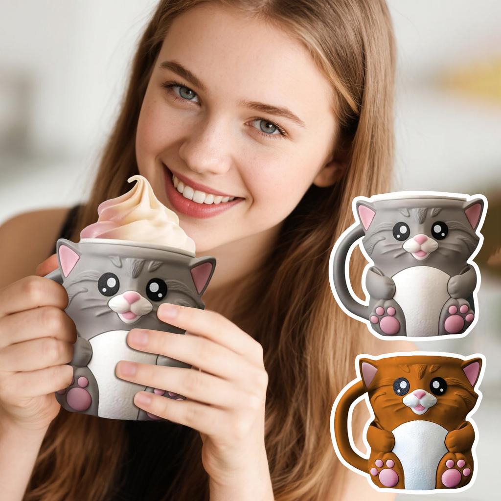 Cuddles The Cat Ice Pint Holder, 3D Printed Cup With Handle & Snack Drawer, Cute Leak Proof Cat Ice Cream Pint Holder, For Cat Lovers Gifts