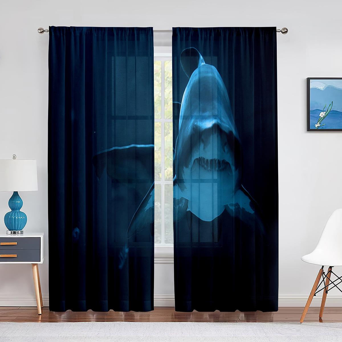 3D Акула Рыба Океан Морская Тема Прозрачная Вуаль Шторы для Гостиной Окна Шифоновые — фото 8