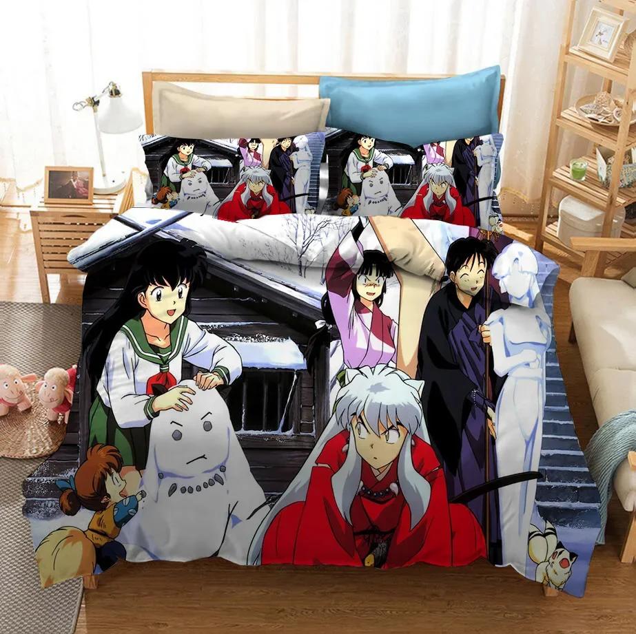 3D Gedrucktes Anime Inuyasha Sesshoumaru Bequemer Bettbezug Kissenbezug Bettwäscheset Kinder Schlafzimmer Dekoration Heimtextil