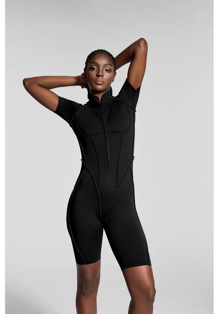 High-End Comfort Sports Yoga Tight-Fit Zipper Short Sleeve Jumpsuit