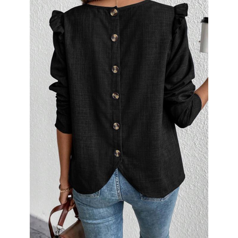 Spring and Autumn Women's Plus Size Blouse Solid Color Back Single-breasted Fashion Long-sleeved Tops