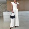 European and American Wide Shoulder V-neck Slim fit Vest High Waist Wide Leg Pants Top Set Pants and Tops Set