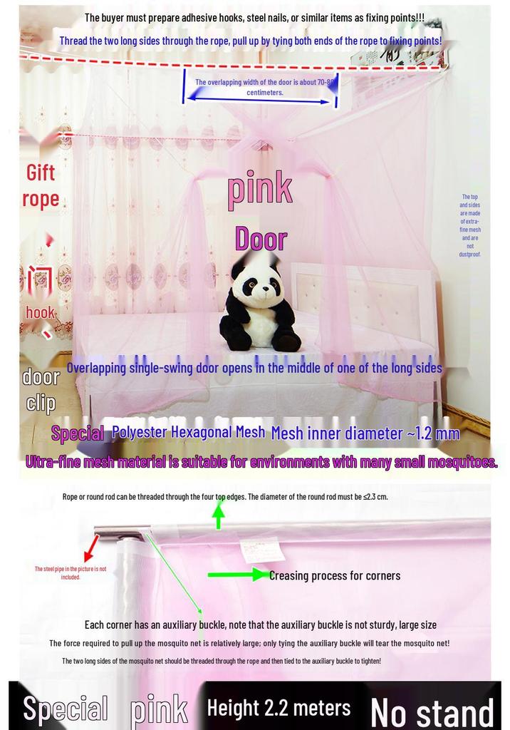 Free Shipping High-Density Mosquito Net for Dorm or Home, Single/Double Bed, with Hanging Rope and Extra Height