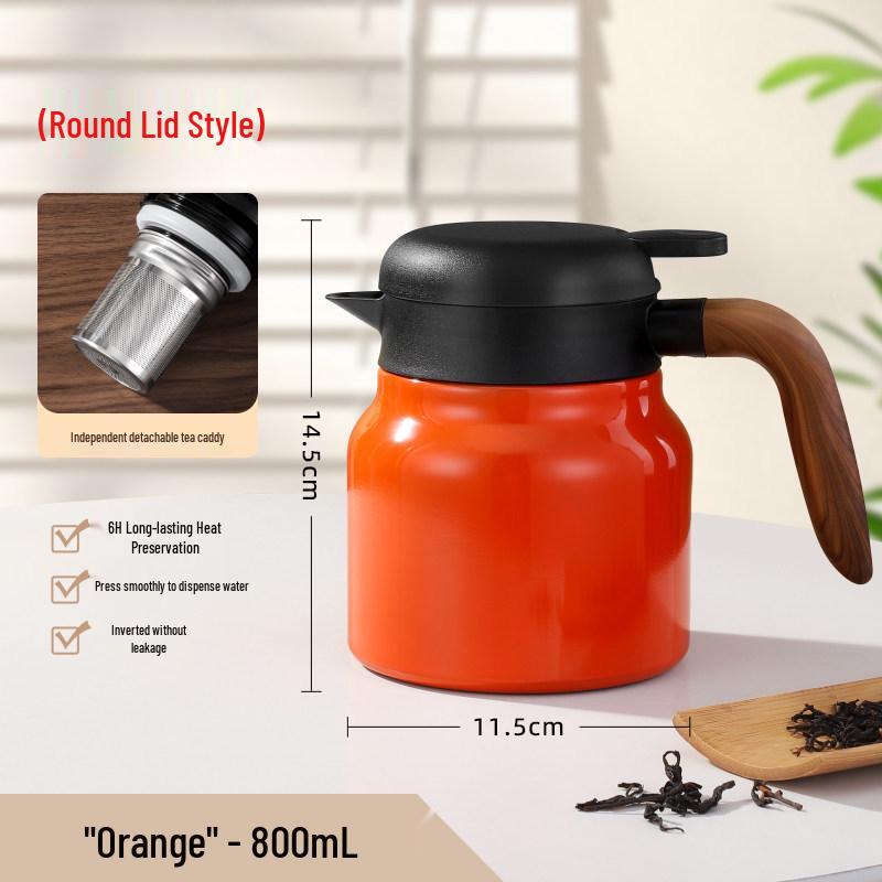 Portable Large Capacity Stainless Steel Tea Stewing Pot with Wooden Handle and Water Separator