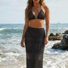 New Women's Style Solid-color Bikini Top with Slit Texture, Full-length Skirt for Sun Protection and Beach Wear Set