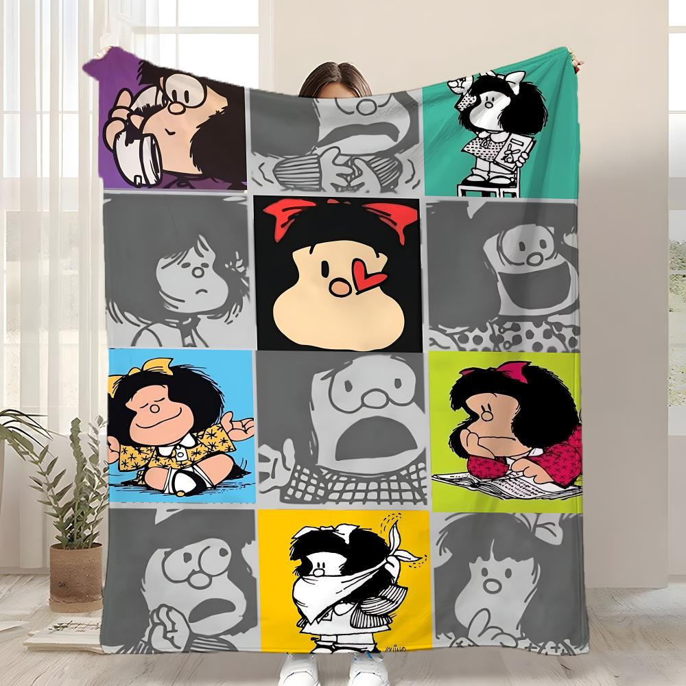 Cartoon M-Mafalda Throw Kid-Friendly Flannel Throw Blanket Soft Warm Anti-Static Washable All Season 75x90cm