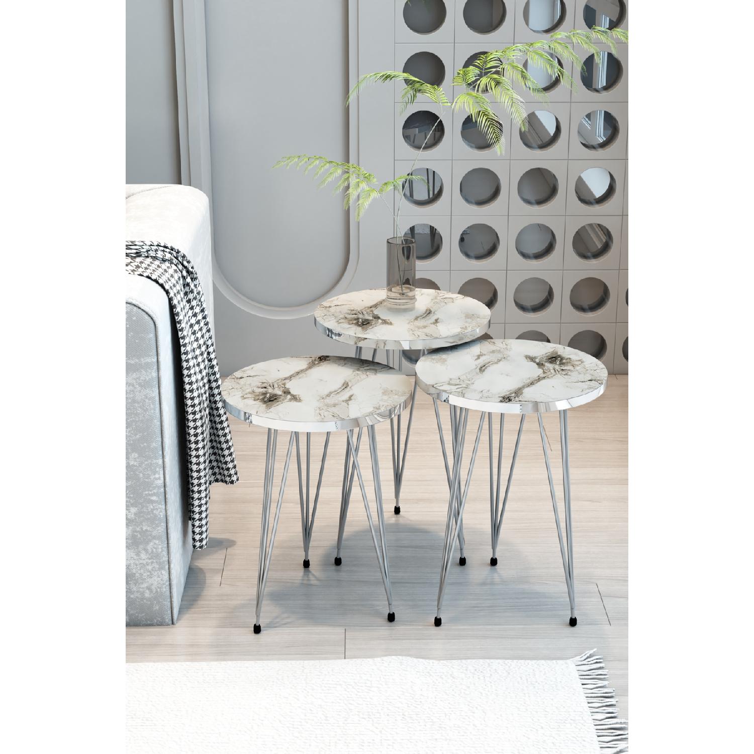 

Стол для раскроя из трех предметов, круглая модель серии Silver, набор столов для раскроя с серебряными металлическими ножками, белый мраморный узор