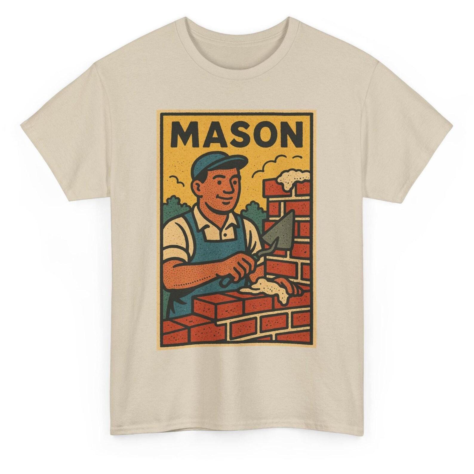 Retro Comic Mason T-Shirt: Vintage Bricklayer Graphic Tee L
