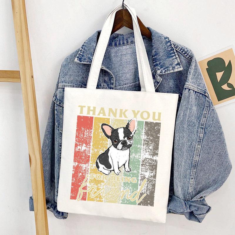 Frenchie French Bulldog Print Reusable Women Shopping Tote Bag Women Shoulder Bag Students Teacher Book Bag Travel Storage Bags