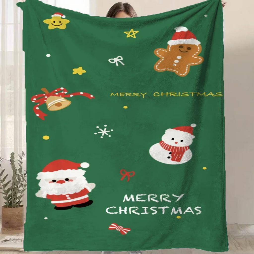 Cartoon Santa Claus Printed Blanket for Sofa Bed Travel Camping Living Room Office Conditioning Blanket for All Seasons Gifts