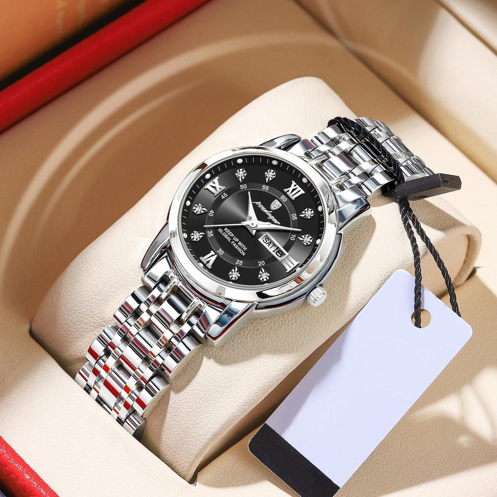 POEDAGAR Women Wristwatch Luxury Quartz Ladies Watch Waterproof Stainless Steel Luminous Date Week Women's Watches Dress Clock
