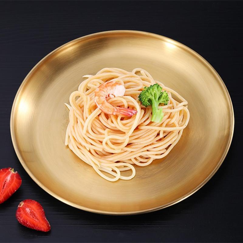 Stainless Steel Round  Food Storage Tray Korean Style Steak BBQ Buffet Plates Durable Thicken Shallow Dishes Kitchen Tools