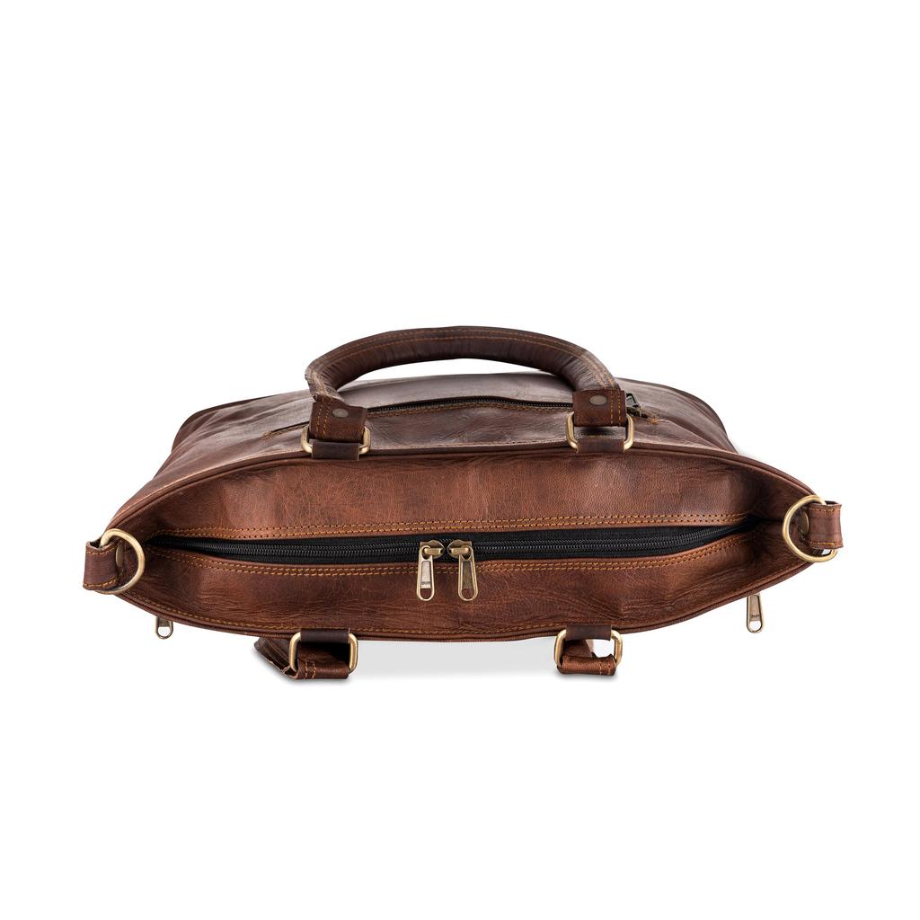 Personalized Brown Leather Crossbody Tote by Parrys Leather World, Vintage Full Grain Shoulder Bag, Durable Everyday Carry