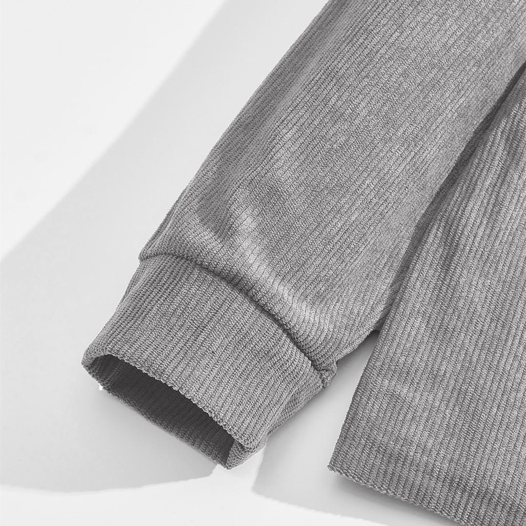Autumn Winter Men Waffle Rib Knit Polo Shirts Contrast Suede Elbow Patches Lapel Collar Button Placket Vintage Long Sleeve Corduroy Textured Tops