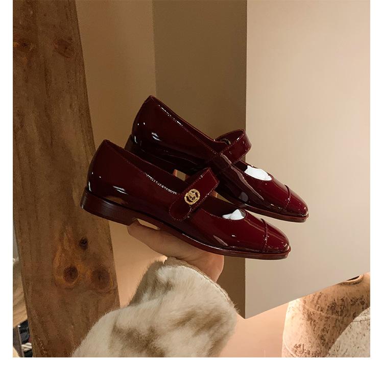 Cowhide Version~ French Small Gold Buckle Leather Platform Loafers Women's Spring Black Small Leather Shoes Mary Jane Single Shoes Ladyshoes