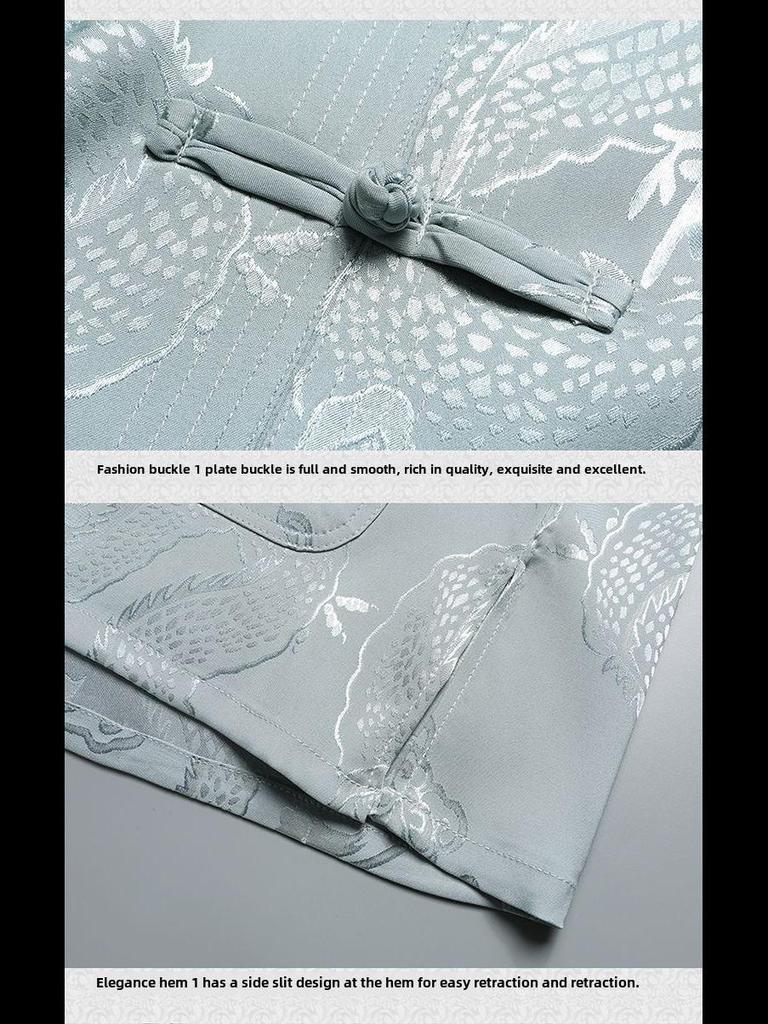 Men's Ice Silk Long-Sleeve Tang Suit: Chinese-Style Spring Hanfu for Older Adults, Loose Fit