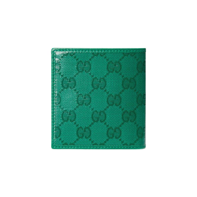 Gucci Double G Logo Flip Closure Bi-fold Crystal Canvas with Leather Piping Canvas Bag Wallet Men's Green