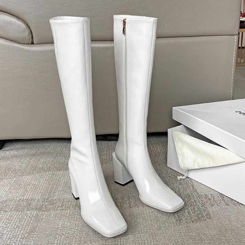 Fashion Comemore Women Mid Calf Boots Fashion Candy Color Zipper Goth Ladies Shoes Patent Leather Long Boot Luxury Designer High Heels