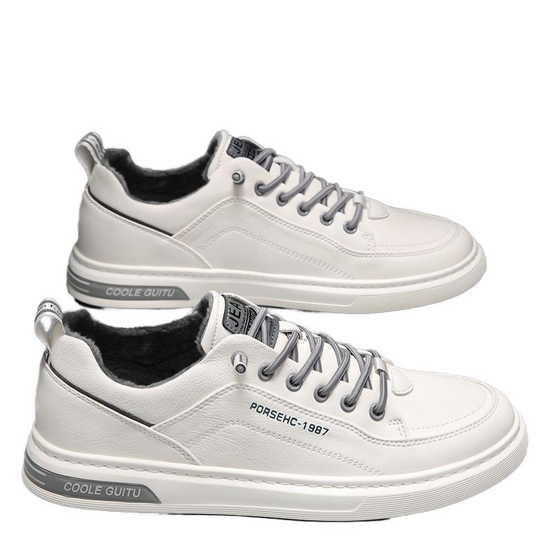 Winter fashion sports leisure men's youth board shoes lace-up sealing white wool lining cotton thickened warm and non-slip