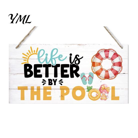 Summer Theme Door Hanger Wood Sign for Front Door, Tropical Beach Hanging Welcome Coastal Wall Art Sign, Rustic Wooden Home Porch Decor Decoration