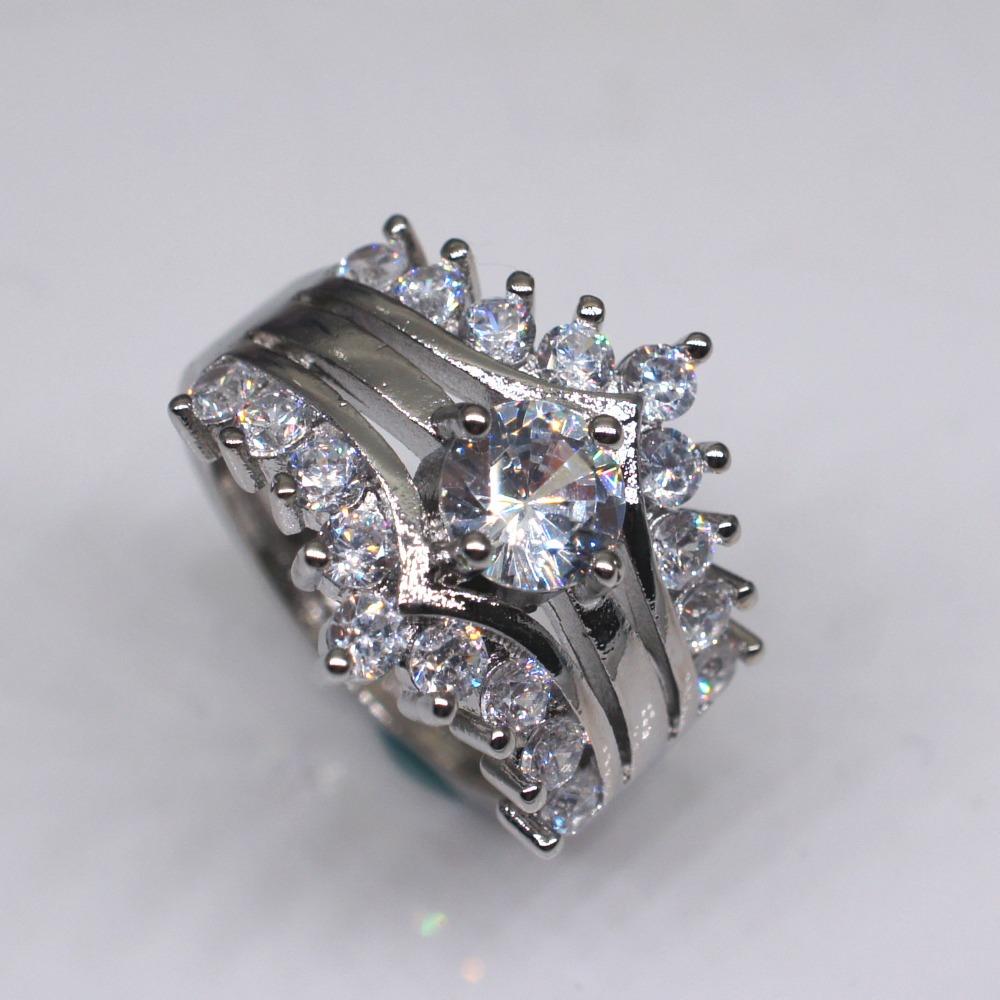 Stylish Three Row Diamond Rings for Women High Quality Rhodium Plated Wedding Bands Unisex Romantic Gift