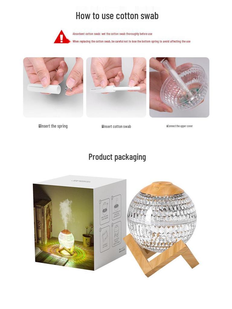 Umidificatore a Sfera di Cristallo con Luce LED Colorata – Nebbia Silenziosa per Casa e Camera da Letto