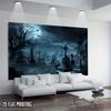 Two-dimensional flat printing party banner with a spooky cemetery background.PMJ