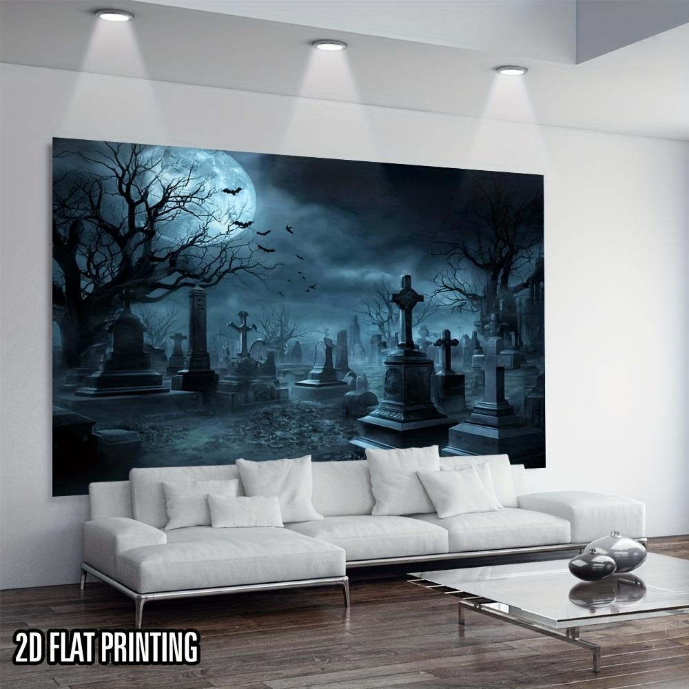 Two-dimensional flat printing party banner with a spooky cemetery background.PMJ