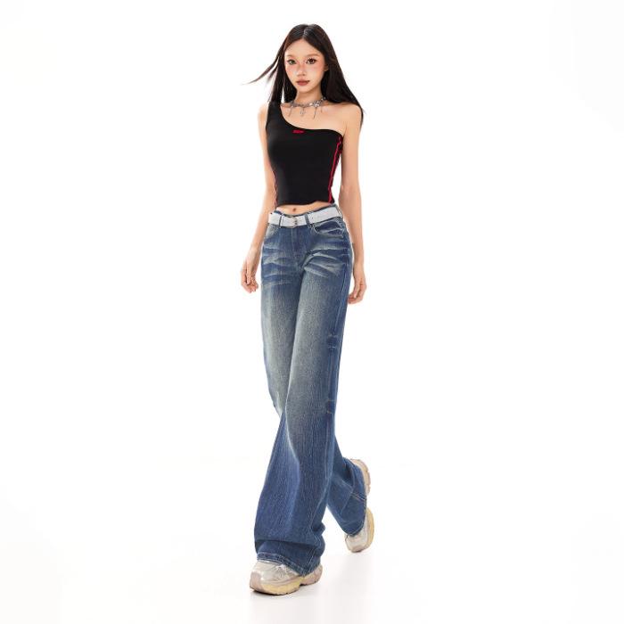 2026 American Retro Drapey Bell Bottom Pants: Slimming, Flattering, Floor-Length Cotton for Spring/Summer. Medium