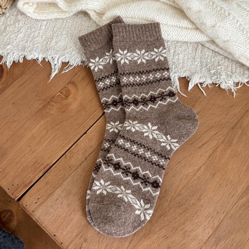 Birkenstock Stack Socks Mid-Leg Snowflake Winter Warm Wool Socks Thickened With Vintage Kids