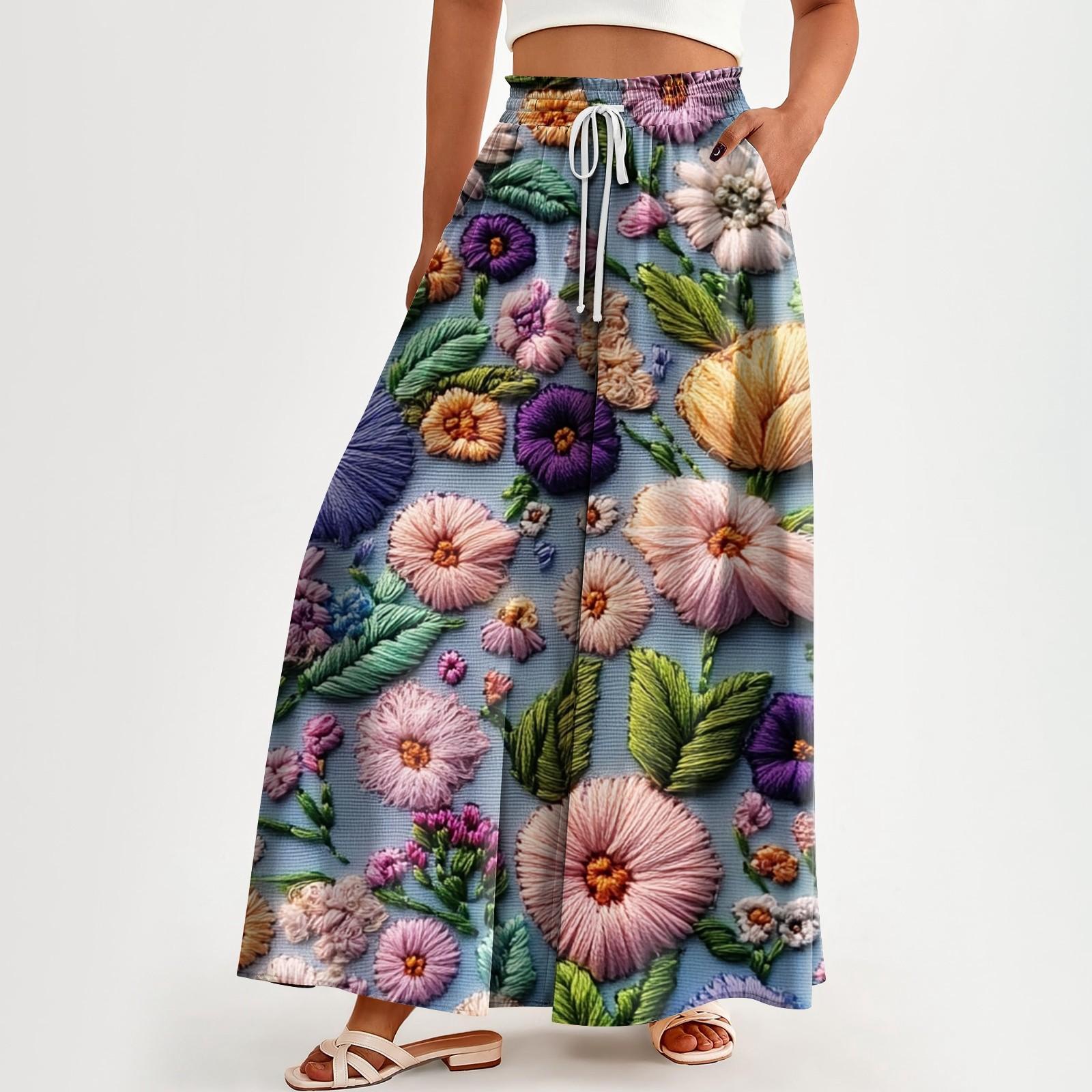 

Женские брюки с высокой талией и карманами, повседневные брюки с цветочным принтом XXXL розовый