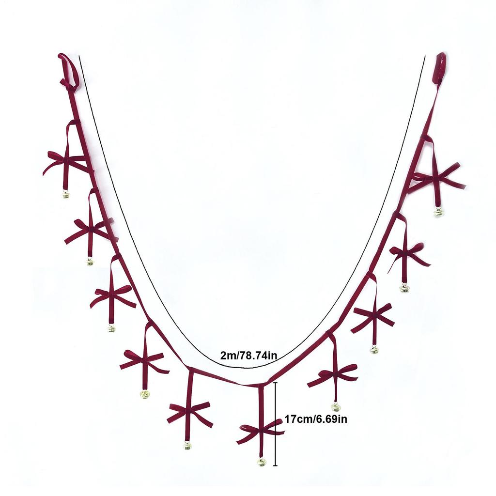 Christmas Velvet Bow Banner Christmas Tree Bells Red Pre-Strung Ornaments Christmas Vintage Velvet Bow Decoration