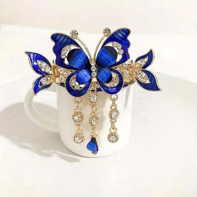 1PC High-end Butterfly Tassel Grab Clip Temperament Elegant Horizontal Clip Crab Clip Back of Head Ponytail Clip Top Clip