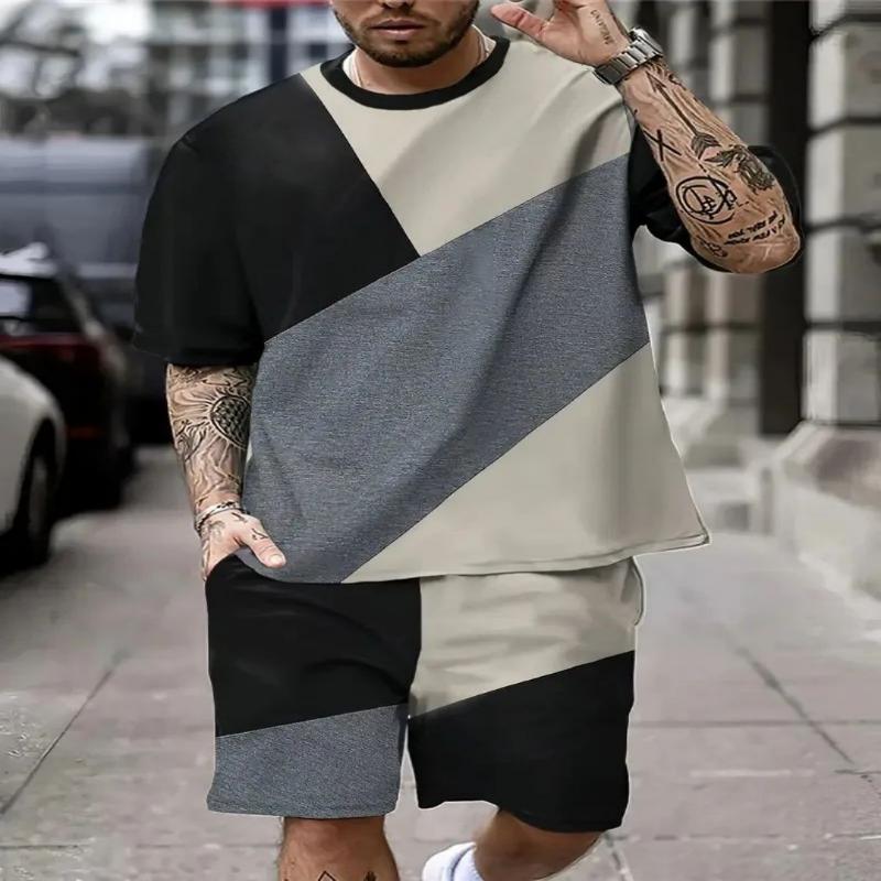 2025 Summer new men's short sleeve T-shirt Street fashion outdoor beach shorts Summer 3D printing
