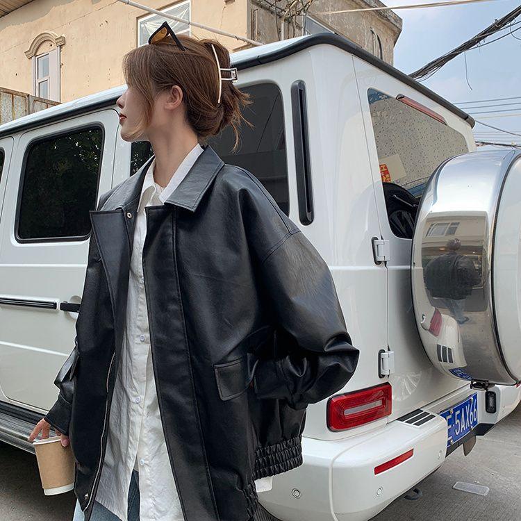 Frühling Herbst Mode Neue Damenmode Casual Temperament Revers Lederjacke Temperament High-End Luxus Retro Motorradjacke