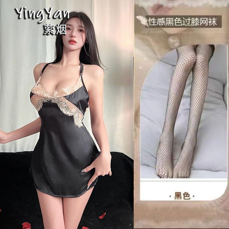Sex underwear sexy thin ice silk suspender nightdress temptation hollow temptation beautiful back dress uniform
