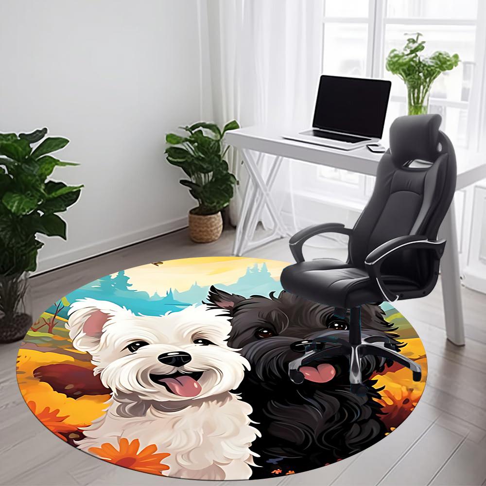 1 Stück Welpen Blumen Büro Runder Teppich, Matte Geeignet Für Büro, Unter Bürostühlen Schlafzimmer Wohnzimmer Heimdekoration, Zimmer Deko