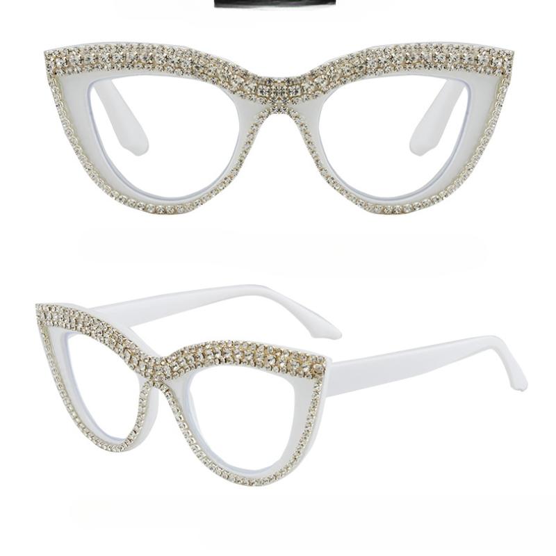 Men Anti Blue Light Far Sight Eyeglasses Cat Eye Diamond Studded Reading Glasses Women Presbyopia Glasses