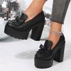 Chunky High Heel Pumps Women Gold Silver Gothic Platform Loafers Woman Fashion Tassels Thick Heeled Party Shoes