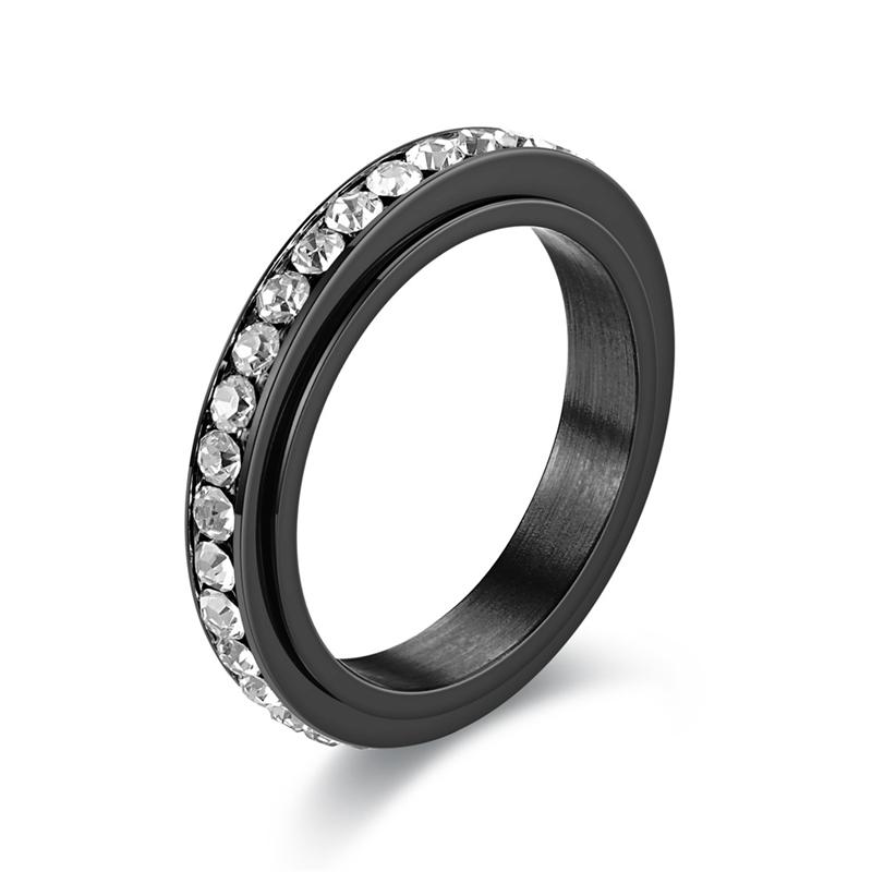 Stainless Steel Cubic Zirconia Rotatable Chain Couple Rings Anti Stress Anxiety Fidget Spinner Ring Wedding Band Knuckle Jewelry