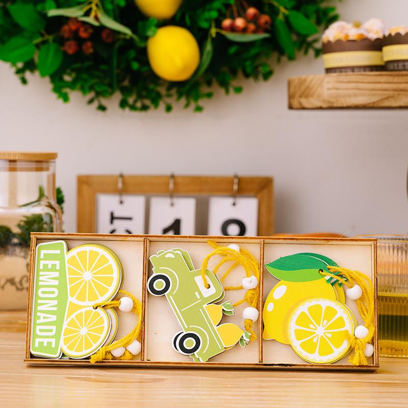 Styled Lemon Fresh Wooden Hanging Decor With Three Compartments Perfect For Summer Spaces