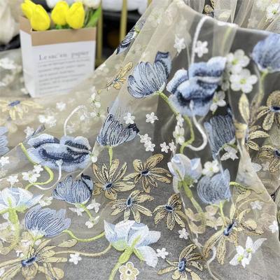 China Price 3d Flower Embroidered Lace Fabric Embroidery Colorful Fabric for Wedding Evening Dress