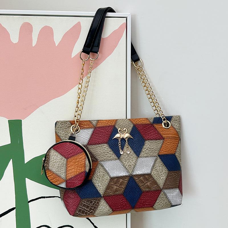 2024 Large Capacity Mummy Bag Set: Women's Two-Piece Shoulder Bag with Diamond Print Pattern