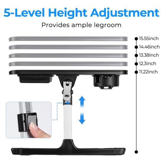 Bed Laptop Table Desk with LED, Drawer, Cup Phone Holder, Book Stand, 5 Height Computer Adjustable Foldable Lap Table, Sofa Floor Stand Tray