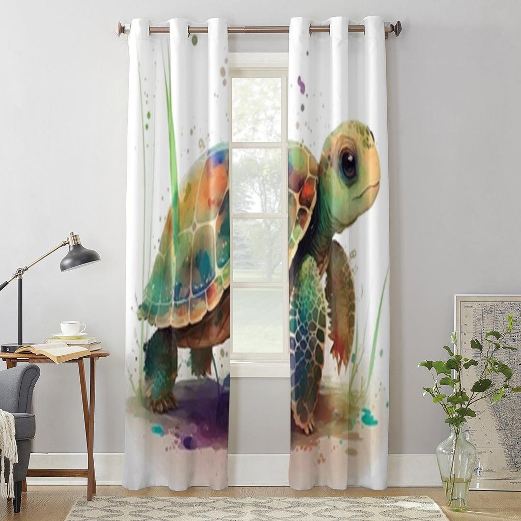 Niedliche Fenstervorhänge mit Babyschildkröte im Aquarellstil für Wohnzimmer, Luxus-Schlafzimmerdekor, Vorhänge, Küchenfensterbehandlungen