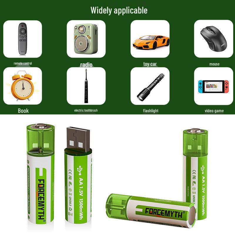 Rechargeable 1.5V USB Fast Charge Lithium Battery for Toy Cars, Calculators, and Mice, Size 5